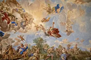 History House Prints: Florence, Italy - June 25, 2018: Panoramic view of ceiling interior of Palazzo Medici