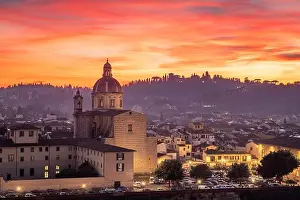 Florence, Italy with San Frediano in Cestello on the Arno River at dusk