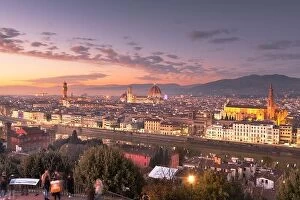 Images Dated 13th December 2021: Florence, Italy skyline with landmark buildings at dusk over the Arno River
