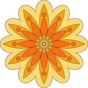 Mandala Prints: Flower or mandala illustration, geometric orange and yellow pattern