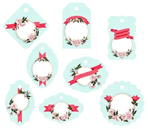 Flowered Gift Tag Shapes vector clip art isolated luggage tag with roses decorative label