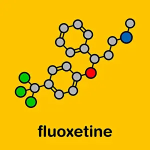 Panic Prints: Fluoxetine antidepressant drug (SSRI class) molecule