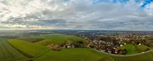 Herzogstand Prints: Foggy landscape from above as panoramic image of an idyllic bavarian village