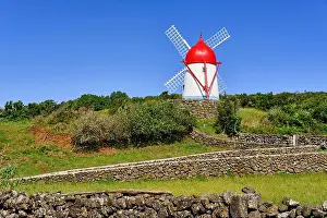 Azores Prints: Fontes traditional windmill. Graciosa island, Azores islands. Portugal