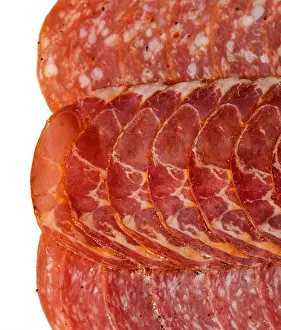 Delicatessen Prints: food, aliment, salami, smoked, smoke, slice, cuts, meat, food, aliment