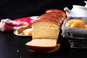 Paste Prints: Food bakery concept Fresh baked homemade hokkaido Bread loaf with copy space