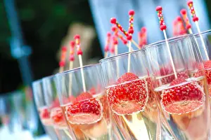 Strawberries Prints: Food and catering.Wedding celebration and banquet.Strawberries and cava cup