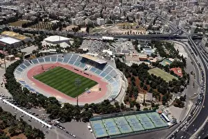 Tower Town Prints: Football Stadium (Amman International Stadium) Jordan from plane (Arabian city)