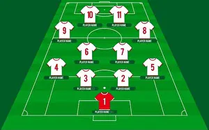 Football team formation. Soccer or football field with 11 shirt with numbers vector illustration. soccer lineup