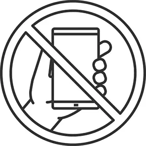 Prohibit Prints: Forbidden sign with mobile phone linear icon