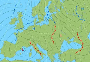 Eurasia Prints: Forecast weather isobar map of Europe