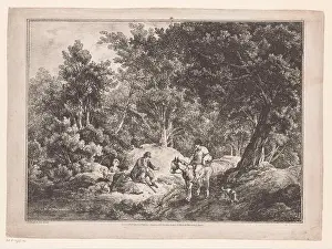 Mans Prints: Forest scenery with rider seated figures and landscapes Six (series title)