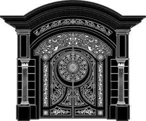 Door Frame Prints: Forged Gate Vector. Illustration Of Arc Entrance Gate Isolated On White Background