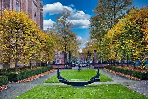Den Haag Prints: The formal French garden behind the building of the Council of State (Raad van State) in The Hague