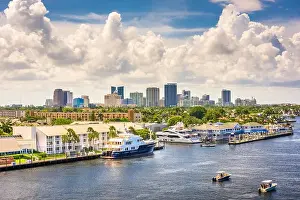 Fort Lauderdale, Florida, USA skyline on the river in the afternoon