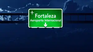 Darkness Prints: Fortaleza Brazil Airport Highway Road Sign 3D Illustration at Night