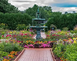 Evergreen Prints: Fountain and Flowers in The Clemens Gardens in St. Cloud, Minnesota
