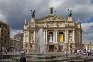 Ivan Prints: Fountain in front of Lviv Opera House on Prospect Svobody Avenue Lviv western Ukraine
