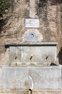 Moorish Prints: Fountain and plaque to Washington Irving Alhambra Granada Andalucia Spain