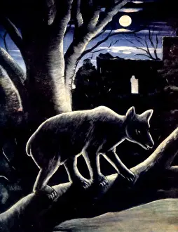 Tbilisi Prints: A Fox in a Moon Night by Niko Pirosmani is an oil painting on oilcloth