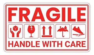 Tags Prints: Fragile package icons set, handle with care logistics and delivery shipping labels