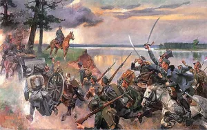 Heroism Prints: Fragment of an allegorical painting Bitwa nad Niemnem (Battle of Niemen) by Wojciech Kossak