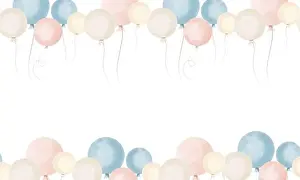 Ballon Prints: Frame with Air Balloons. Watercolor seamless Pattern for happy Birthday greeting cards or party banner