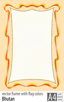 Bhutan Prints: Frame and border of ribbon with the colors of the Bhutan flag