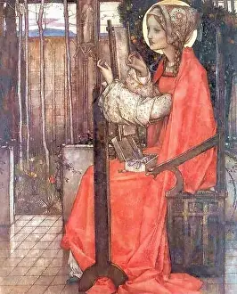 Painters Prints: Frampton Edward Reginald - St Clare as Patron Saint of Embroidery - British School - 19th Century