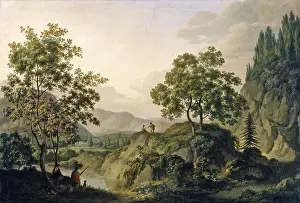 Outdoor Scene Prints: Franc Kavčič - Krajina z ribičem