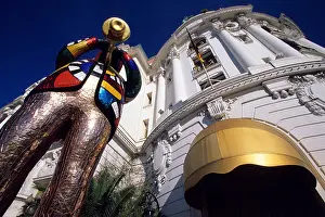 Art Work Prints: France, Alpes Maritimes, Nice, Miles Davis sculpture by Niki de Saint Phalle in front of Hotel Negresco