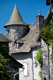Street Light Prints: France, Auvergne, Cantal, Salers, old medieval house with pointed roof