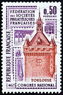 1973 Prints: FRANCE - CIRCA 1973: A stamp printed in France shows bell tower, Toulouse