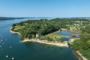 Finistere Prints: France, Finistère, Logonna-Daoulas, Moulin Mer harbour (aerial view)