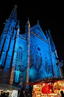 Dwelling Prints: France, Haut Rhin, Mulhouse, Place de la Reunion, Saint Etienne temple, Christmas market