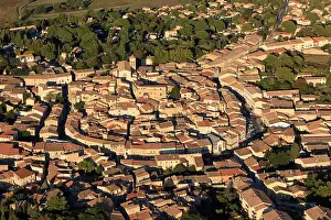 Herault Prints: France, Herault, circular village of Poussan (aerial view)