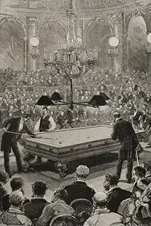 Room Prints: France, Paris. Billiard game between the Frenchman Mr