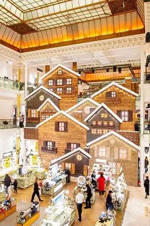 Christmas Decoration Prints: France, Paris, the Bon Marche department store during the Christmas holidays