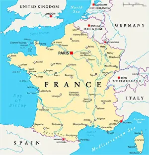 English Channel Prints: France Political Map with capital Paris