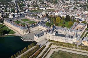 Seine Et Marne Prints: France, Seine et Marne, Chateau de Fontainebleau UNESCO World Heritage (aerial view)