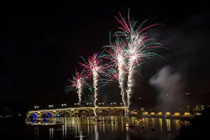 Quai Prints: France - Toulouse - Pont Neuf - pale bouquets rise above glowing arches
