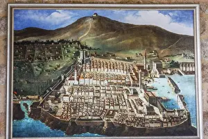 Dubrovnik Prints: Franciscan monastery, Dubrovnik, Croatia. Painted map of Dubrovnik