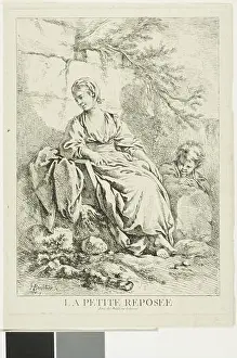 Maker Prints: François Boucher. Young Woman Resting. 1756. France. Etching on cream laid paper