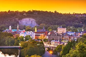 Appalachia Prints: Frankfort, Kentucky, USA town skyline on the Kentucky River at dusk