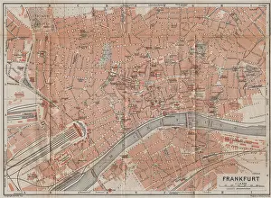 Debes Prints: FRANKFURT AM MAIN antique town city stadtplan. Hessen karte. BAEDEKER, 1914 map
