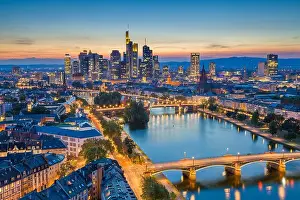 Frankfurt am Main. Image of Frankfurt am Main skyline during twilight blue hour