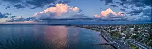 Foreshore Prints: Frankston coastline with stormy clouds and rain - wide aerial panoramic landscape