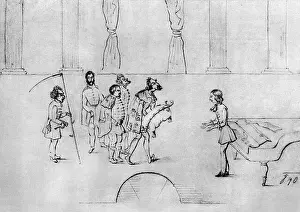 Pianist Prints: Franz Liszt receiving the sword of honour - caricature