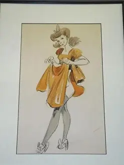 Fred Moore - Risque Image in Pen, Ink and Watercolor of Girl lifting Skirt