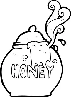 White Line Prints: freehand drawn black and white cartoon honey pot